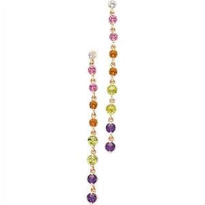14K Yellow Gold Multicolor Diamond Dangling Earrings