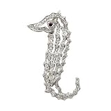 1.05 Ct. T.W. Diamond And Ruby Seahorse Brooch In 14kt White Gold