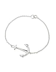 Rhodium Plated High Polish 925 Sterling Silver Sideways Anchor Designer Charm Bracelet - 7 inches