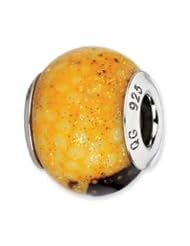 Silver, Brown and Yellow Glitter Overlay Glass Charm for 3mm Bracelets