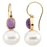 14K Yellow or White Gold Paspaley South Sea Cultured Pearl and Amethyst Earrings - Various Sizes