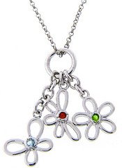 Sterling Silver Hanging Flower Charms Necklace