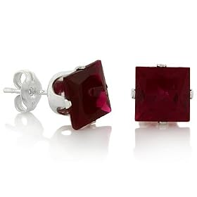 January Birthstone Garnet Red Princess Cut Cubic Zirconia CZ Silver Stud Earrings