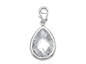 April Simulated Birthstone Pear Shape Charm for Charm Braclelet or Smartphone using our Smartphone Plug Adaptor in 925 Sterling Silver