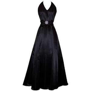 Satin Halter Dress Crystal Pin Prom Holiday Gown Formal Bridesmaid