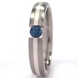 New 4mm Titanium Tension Set Ring w/ Silver Inlay, Blue Sapphire Bands, Free Sizing 4.5-11