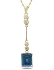 0.15 Cts Diamond & 2.88 Cts London Blue Topaz Pendant in 14K Yellow Gold