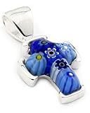 Small Dark Blue Millefiori Murano Glass Cross Pendant