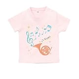 BabyChips ホルンと音符(名入れ半袖ベビーTシャツ) 80 ライトピンク