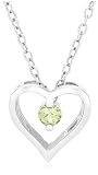 Sterling Silver Peridot Heart Pendant, 18"