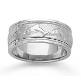 14k W Gold Dolphin Milgrain Hand Carved Wedding Band