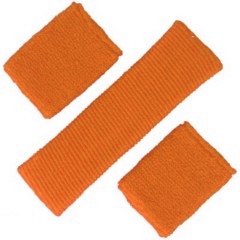 3 piece Sweatband Set - 1 Headband & 2 Wristbands - Orange - Sports - Tennis
