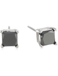 14k White Gold Princess-Cut Black Diamond Stud Earrings (3/4 cttw)