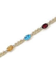 14kt Yellow Gold Oval Multi Color and Diamond Bracelet