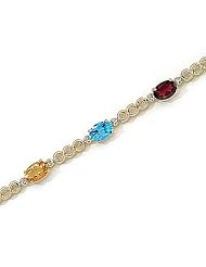 14kt Yellow Gold Oval Multi Color and Diamond Bracelet