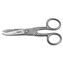 Klein 2100-9 Stainless Steel Electrician?s Scissors Stripping Notches Silver 5 1/4-Inches