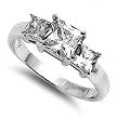 Sterling Silver w/ Clear CZ Ring - 2mm Band Width - 7mm Face Height - Rhodium Coated - Size: 4-9