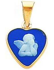 14K Gold Porcelain Cameo Heart Pendant Jewelry New