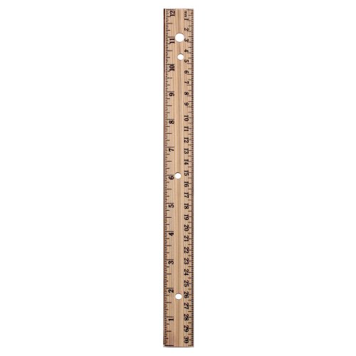 A&W Products Inch and Metric Brass Edged Ruler with Ring Holes, Wood (36018)