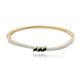 18k Yellow Gold Plated Sterling Silver Genuine Sapphire and Diamond Accent Bangle Bracelet, 7