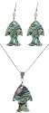 Sterling Silver Abalone Fish-Shaped Drop Earrings and Pendant Set, 16"