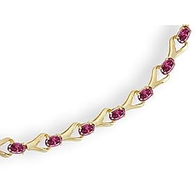 14K Yellow Gold Genuine Oval Pink Tourmaline Bracelet by Jewels For Me