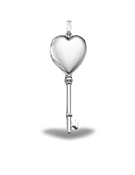 Sterling Silver Genuine Plain KEY Heart Locket 1/2 inch x Over 1-1/4 inch - Sterling Silver