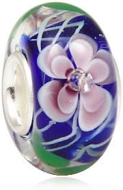 Everbling Pink & Purple Flower Blossom with Inside CZ Cubic Zirconia Murano Glass Authentic 925 Sterling Silver Solid Core Charm Fits Pandora Chamilia Biagi Troll Beads Europen Style Bracelets