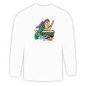 Long Sleeve T-shirt with cauldron, cat, witch, stirring, pet Large White