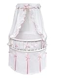 Badger Basket White Elegance Round Baby Bassinet w/ White Waffle & Pink Bedding