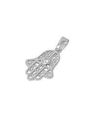 Sterling Silver Hamsa Hand of God CZ Pendant Fashion Charm Pure 925 New 21mm with 2mm Figaro Chain