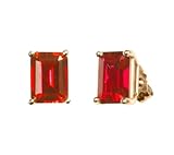 10k Yellow Gold Emerald Cut Created Ruby Stud Earrings
