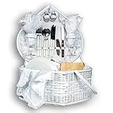 Outdoor Living : Picnic Time Wedding Heart 17in. Heart Shaped Bamboo Basket w/ Deluxe Service For 2 (White)
