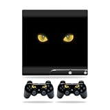 Protective Vinyl Skin Decal Cover for Sony Playstation 3 PS3 Slim Skins + 2 Controller Skins Cat Eyes