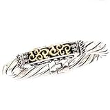 925 Silver Twisted Square Bracelet with 14k Gold Scroll Accents- 8 IN