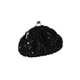 Black beaded luxury sequinned padded purse style clutch handbag with gun metal clasp by Olga Berg'