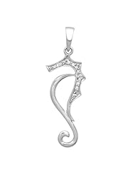 0.05 Carat (ctw) 10K White Gold Round White Real Diamond Ladies Seahorse Pendant