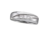 Mens 14k White Gold 1/2 ctw Princess Cut 3 Stone Diamond Wedding Band
