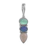 Sterling Silver Moonstone & Caribbean Coated Quartz Druzy Pendant by Sajen