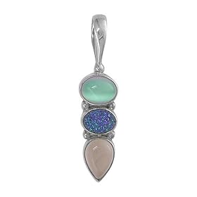 Sterling Silver Moonstone & Caribbean Coated Quartz Druzy Pendant by Sajen by Moonstone Birthstones