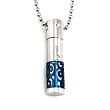 Stainless Steel Cubic Zirconia "Only Love" Large Cylinder with Blue Lattice Pendant Necklace