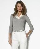 Lauren by Ralph Lauren Plus Size V-Neck Sweater with Charmeuse Inset
