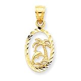 14K Dolphin and Palm Tree Pendant