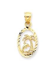 14k Gold Dolphin and Palm Tree Pendant
