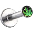 Surgical Steel Black and Green Ganga Leaf Logo Push In Labret