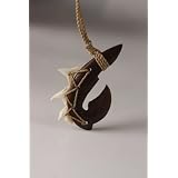 ManuMakau(SharkFishHook)MaoriWoodenNecklacew/3TeethShark'sToothWoodNecklace!