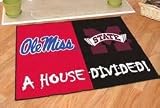 MISSISSIPPI STATE BULLDOGS OLE MISS REBELS HOUSE DIVIDED DOOR MAT RUG