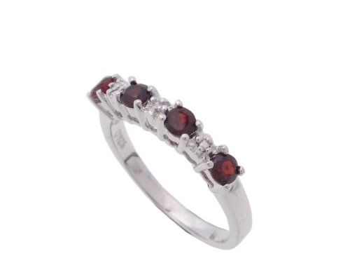 SilverBin Sterling Silver Anniversary Style Red and Clear Alternating Stone CZ Ring