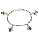 7 Sterling Silver Angel Wing Charm Bracelet w/ Cubic Zirconia Stones