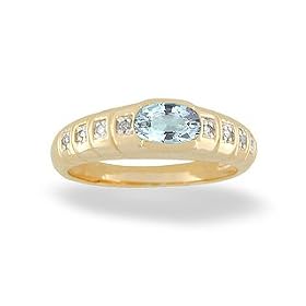 14K Yellow Gold Genuine Oval Aquamarine and Diamond Ring by Jewels For Me
